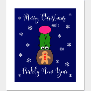 Merry Christmas And A Prickly New Year - Hybrid Cactus In Gingerbread Man Pot Posters and Art